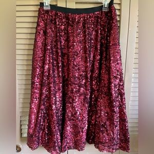 Anthropologie Maeve crimson red sequin skirt, size small.